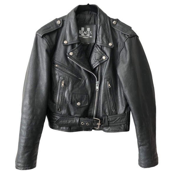 Unik Jackets & Blazers - Vintage UNIK Black Moto Leather Jacket medium